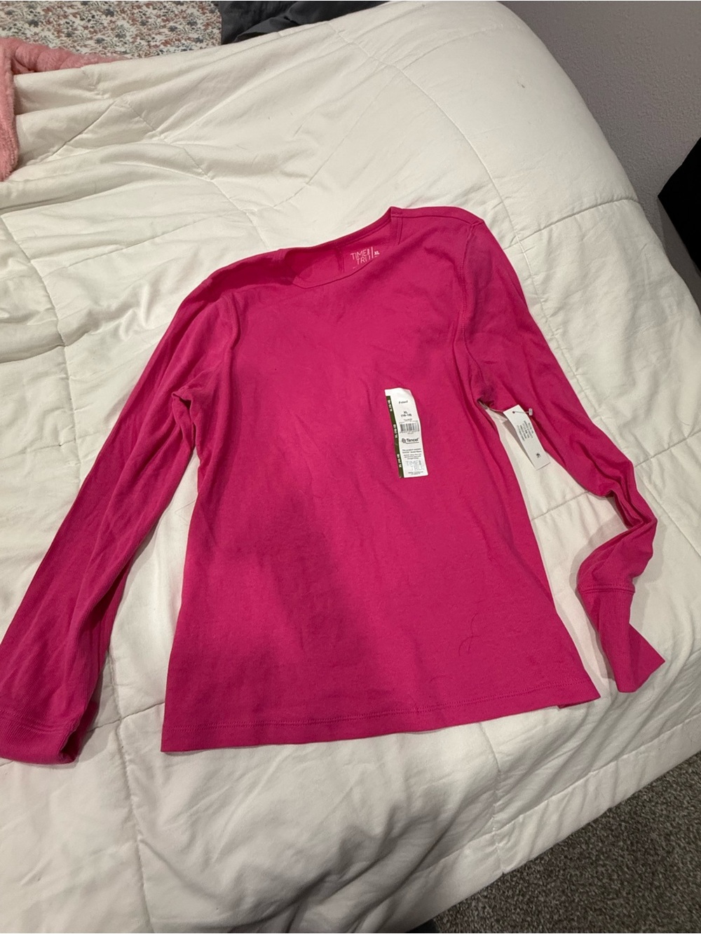 Time and Tru Hot Pink Long Sleeve Crew Tee